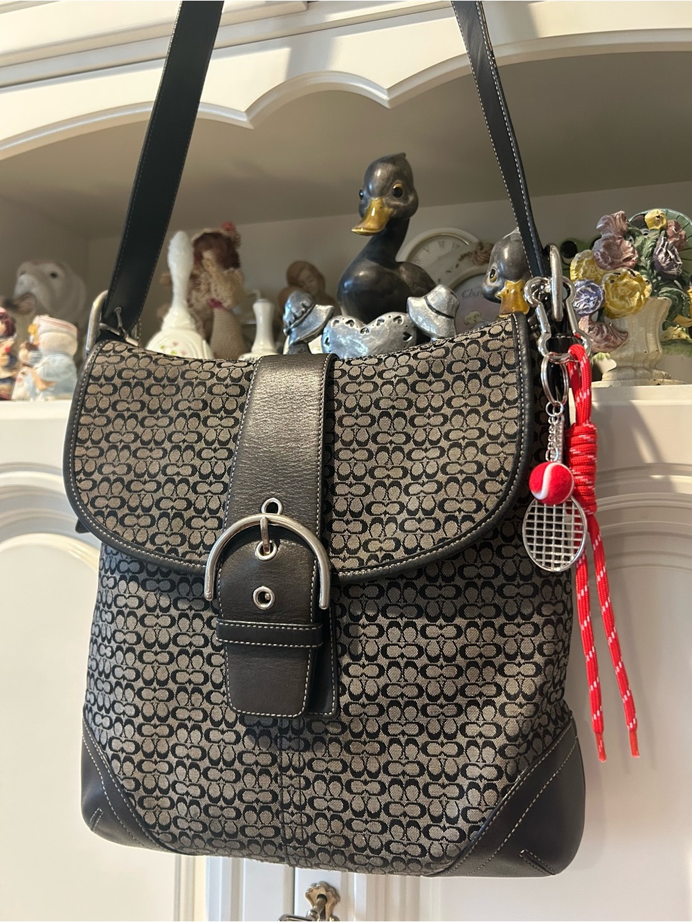 Vtg Coach 6377 Black Gray Signature Jacquard